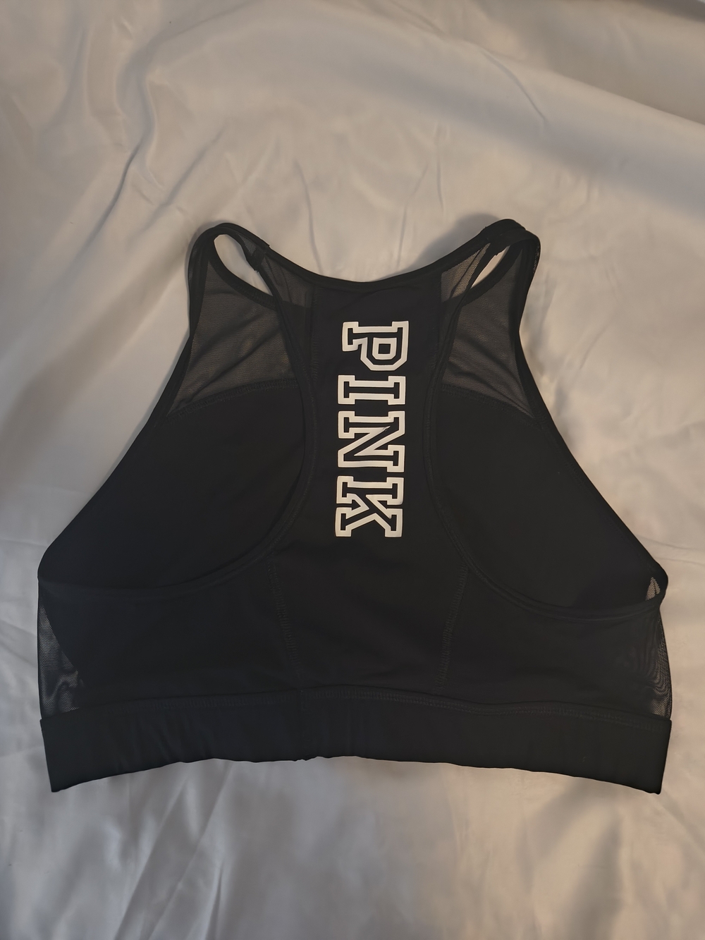 PINK Victoria's Secret Black Racerback Sports Bra with Mesh Panels